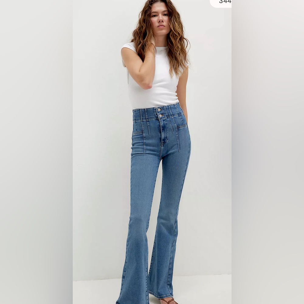 Free people, dark wash, high waisted, bell bottom jeans